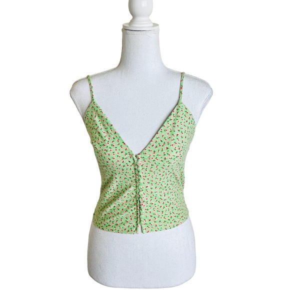 NWT Forever 21 Sage Green & Pink Floral Button Embellished Corset Crop Top - Picture 10 of 12
